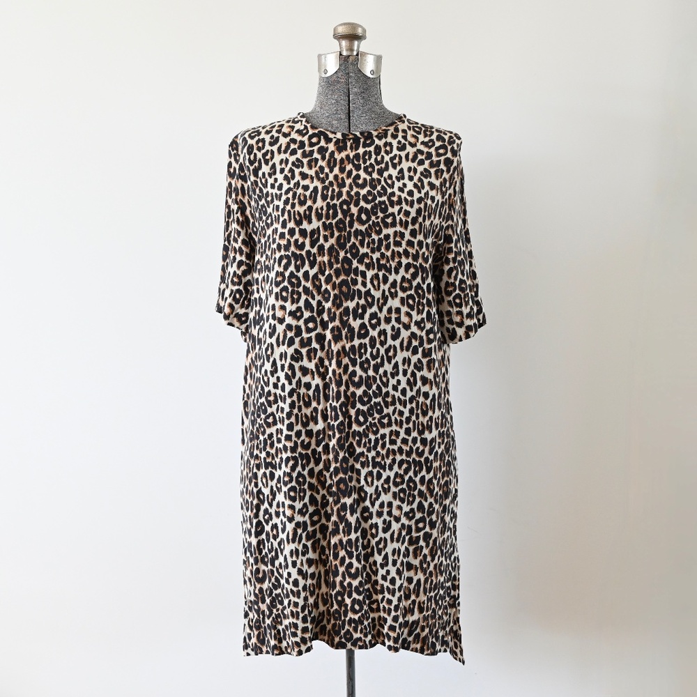 Equipment Femme Silk Leopard Print Aubrey Half Sleeve Mini Shift Dress M